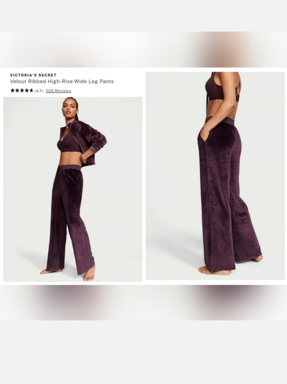 VICTORIA'S SECRET COZY Velour Ribbed High-Rise Wide Leg Pants MEDIUM